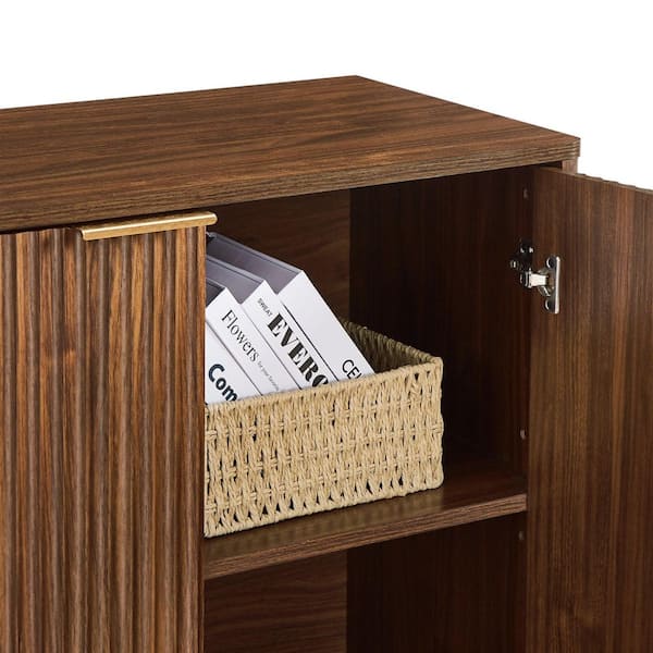 Seafuloy 59 in. W Walnut Finish Wavy TV Stand Fits TVs up to 60 in