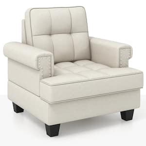 Beige Modern Accent Armchair with Thick Pillow & Cushion Studded Chair