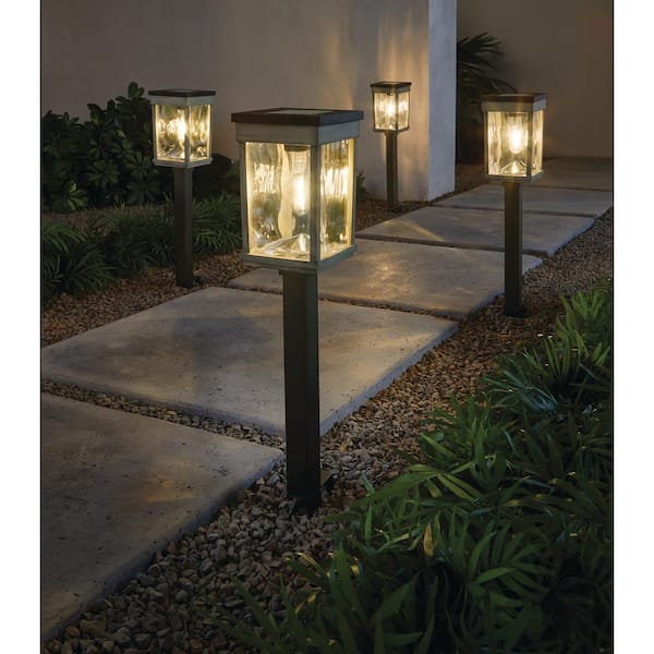 Home Decorators Collection Greycliff 20 Lumen Black LED Weather Resistant Outdoor Solar Path Light with Glass Lens (4-Pack)
