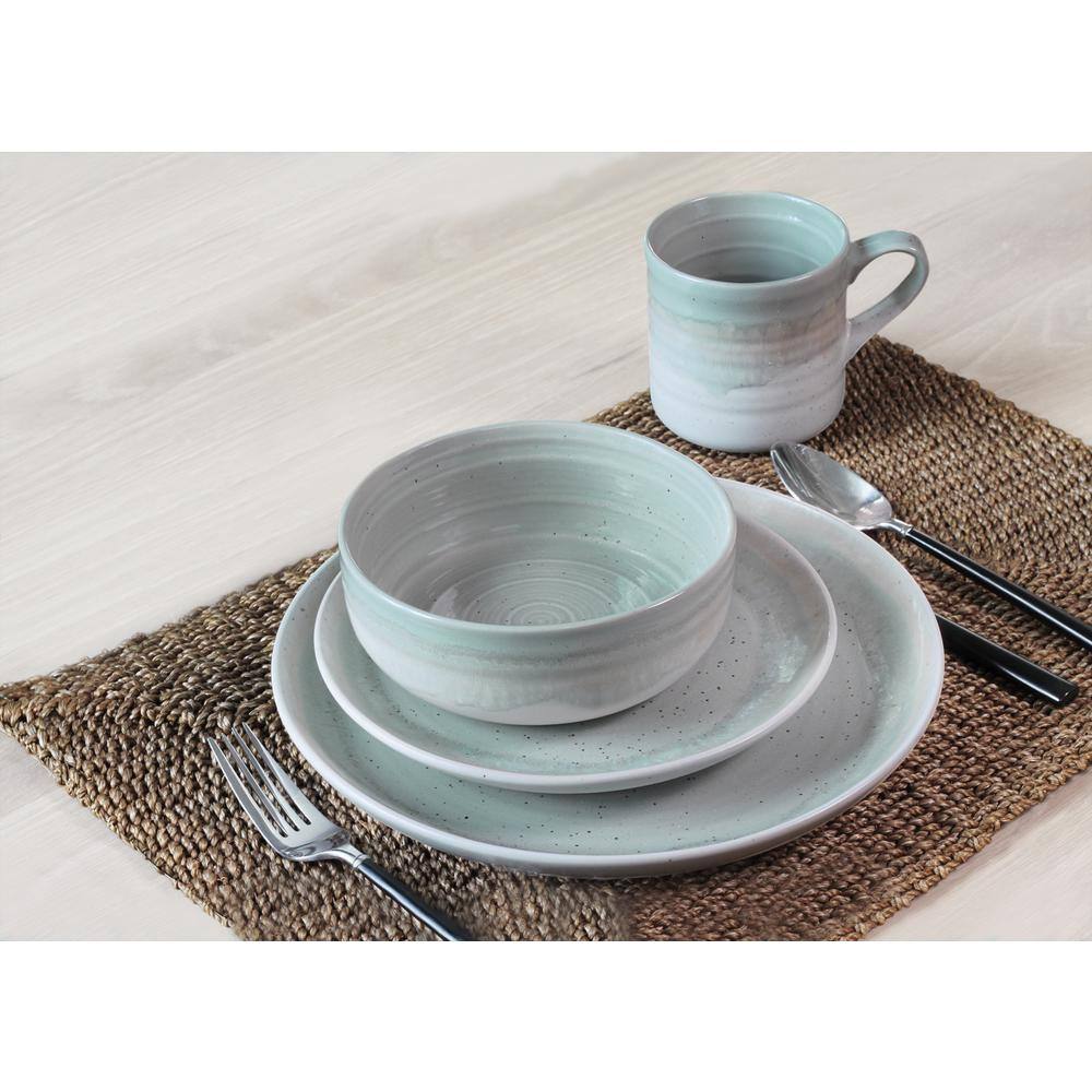 Seafoam Ceramic 16-Piece Ribbed Dinnerware Set