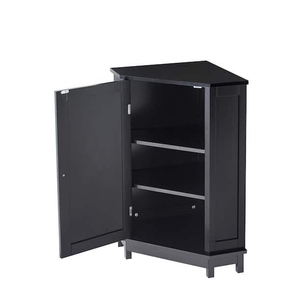 17.5 in. W x 24.8 in. D x 31.4 in. H Ready to Assemble MDF Floor Triangle Corner Kitchen Cabinet in Black with Shelf