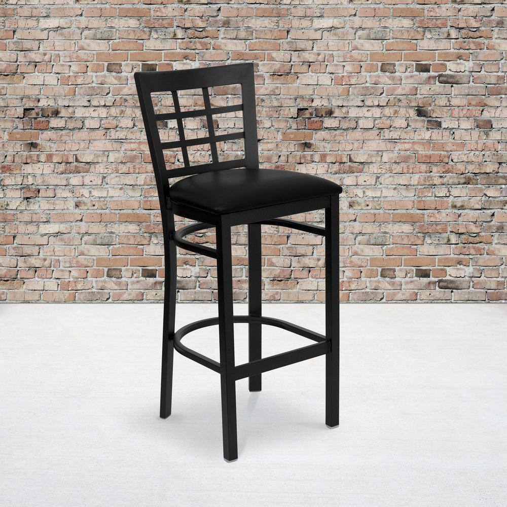 Elegant Black Vinyl and Metal Window Back Bar Stool