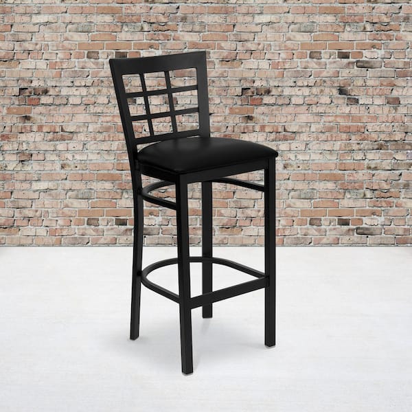 31 in. Black Cushioned Metal Bar Stool