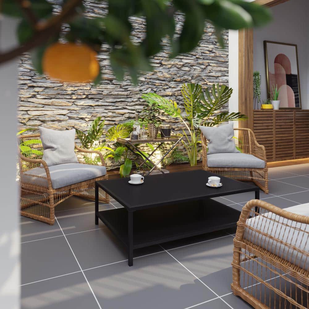 Black Rectangle Metal Outdoor Coffee Table