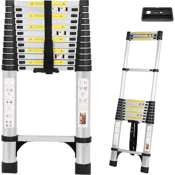 16.5 ft. Aluminum Telescoping Ladder with Tool Tray, Foldable for Home and RV Use