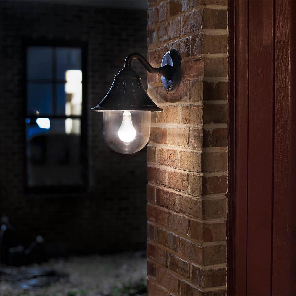Black Solar Powered Industrial Lantern Wall Light