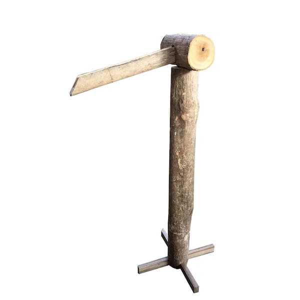 36 in. Tall Bark on Teak Log Pole Waterfall Fountain