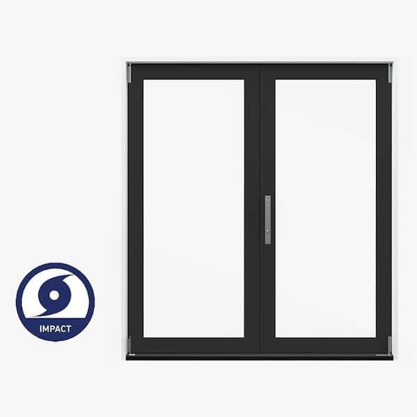 60 in. x 80 in. F4500 Right-Hand Black/White Fiberglass 2-Panel Folding Patio Door w/ Low-E Impact Glass, Nickel Handle