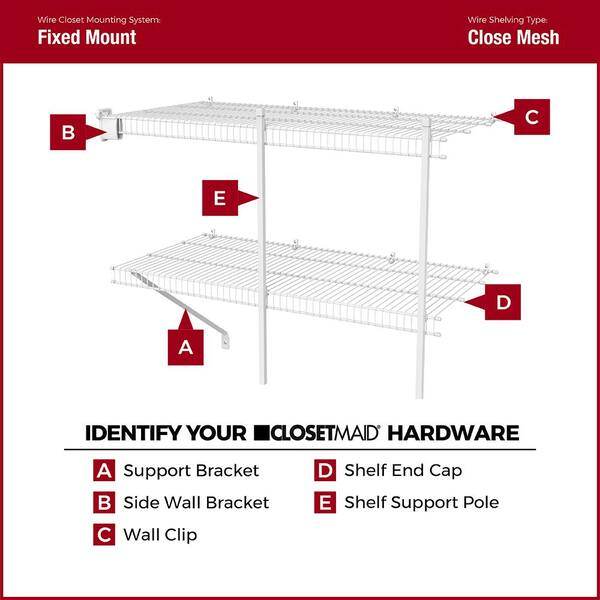 White Wire Fixed Mount Linen Closet Kit, Wire Closet Shelving Kits