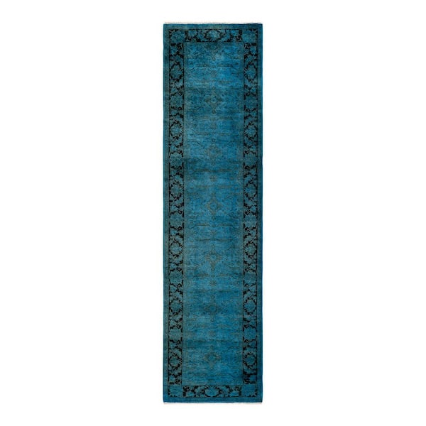 Overdyed Blue 2 ft. 8 in. x 10 ft. 4 in. Wool Indoor Area Rug