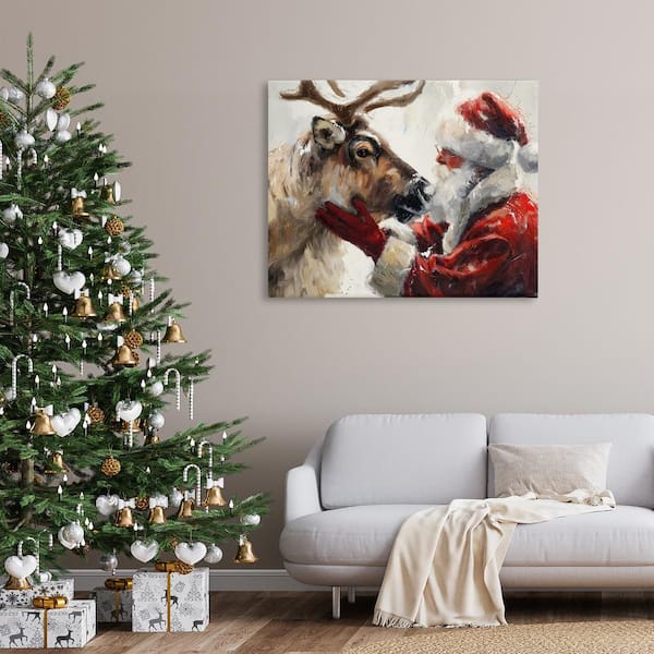 Traditional Santa and Reindeer by Arlington Prints Unframed Animal Graphic Art Print 36 in. x 48 in.