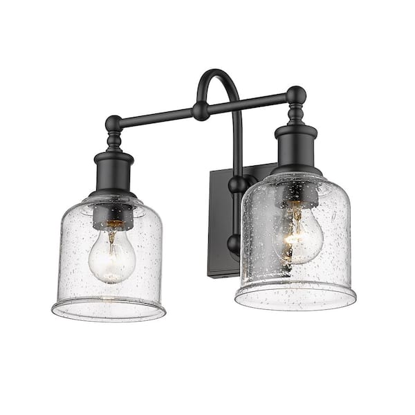Unbranded Bryant 16 in. 2-Light Matte Black Vanity Light with Glass Shade
