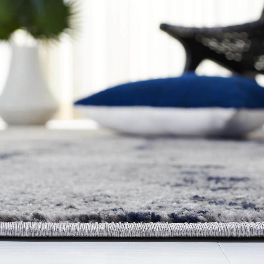 Navy and Grey Abstract 8' x 10' Synthetic Area Rug