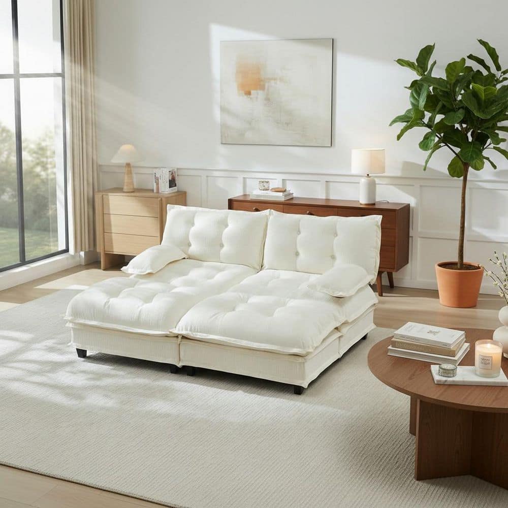 PREM Oversize Modular 77 in. Chenille Sectional Sofa Set in. Ivory White with Ottomans and Deep Seating,Easy Assembly