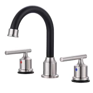 Modern 8 in. Widespread 2-Handle Bathroom Faucet in Brushed Nickel and Black