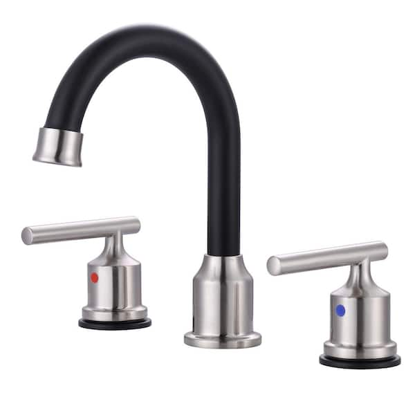 IVIGA 8 in. Widespread Double Handle Bathroom Faucet with Pop Up Drain and Supply Lines Included in Brushed Nickel and Black