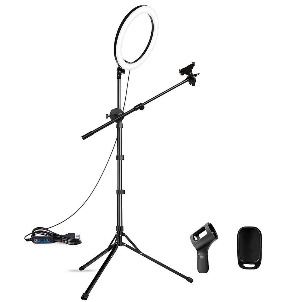 12 in. White Ring Light with Adjustable Tripod Stand Dual Phone Holder Mic Mount Bluetooth Remote for Video Live price history on PriceWatchPro