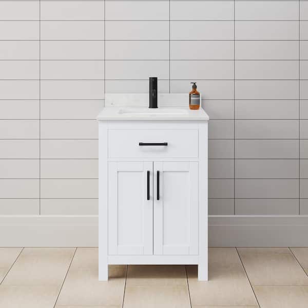 Beckett 24 in. W x 22 in. D x 35 in . H Single Bath Vanity in White with Carrara Cultured Marble Top