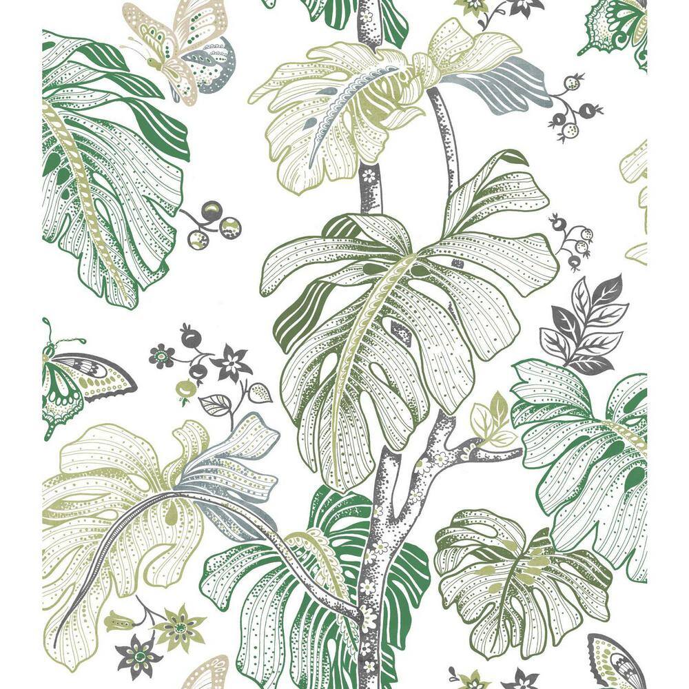 Green and Grey Boho Palm Peel and Stick Wallpaper Roll