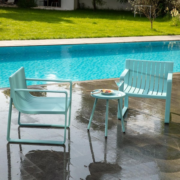 Werph Blue 3-Piece Resin Plastic Patio Conversation Deep Seating Set with Coffee Table