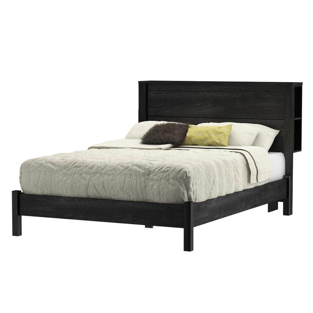 Gray Oak Full Size Upholstered Platform Bed with Wood Frame
