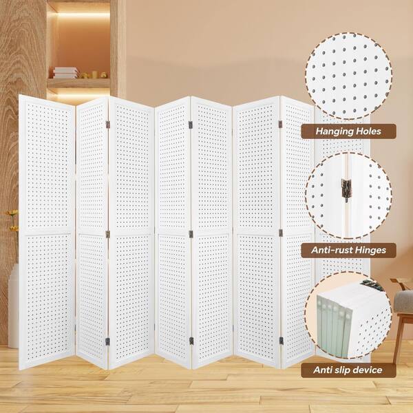 Think Lab HOME パーテーション Aoibox White 8 Panel Room Divider 5.6 ft. Pegboard Display