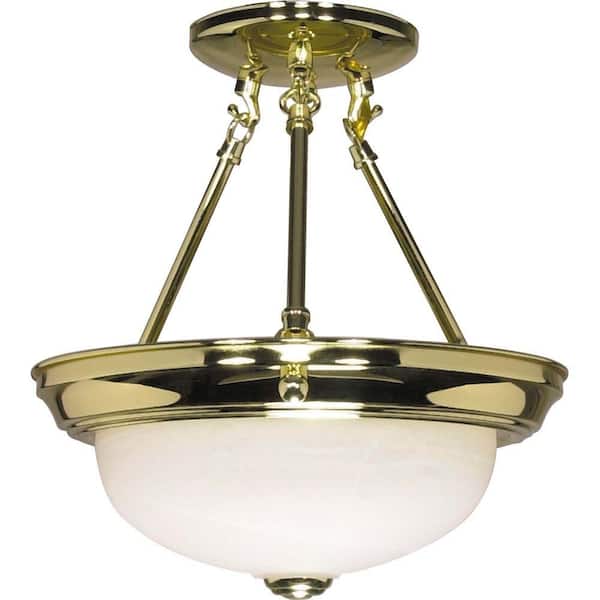 Glomar 2-Light Polished Brass Semi-Flush Mount Light with Alabaster Glass