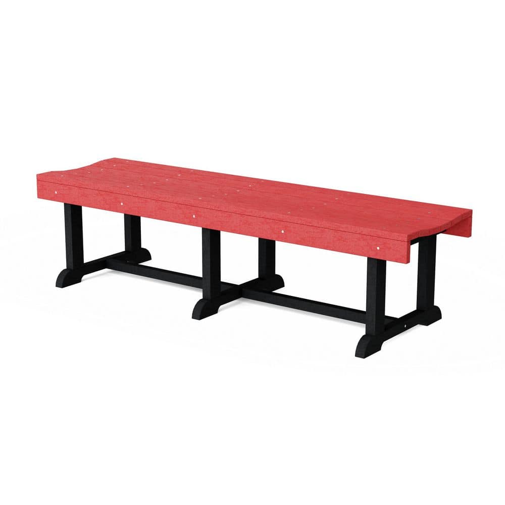 Heritage 68 in. Cardinal Red and Black HDPE Plastic Outdoor Patio Backless Bench