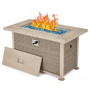 Grey Rectangular Wicker Outdoor Fire Pit Table