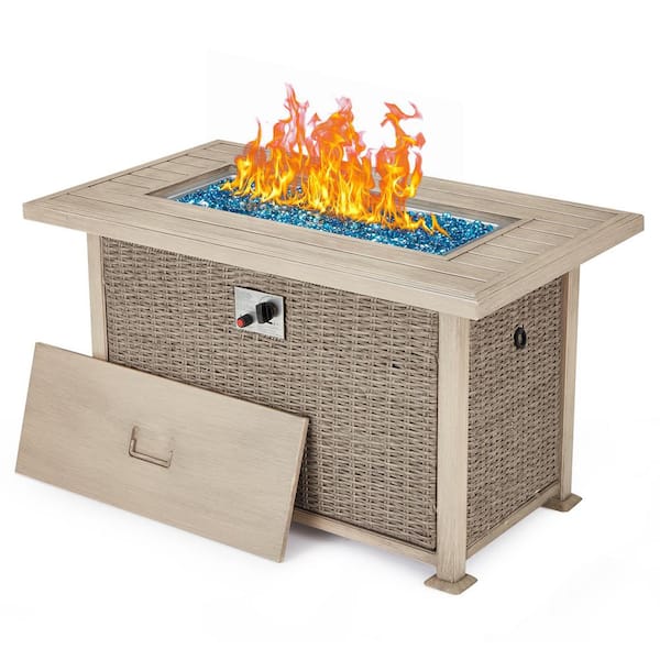 Cesicia Grey Rectangular Wicker Outdoor Fire Pit Table