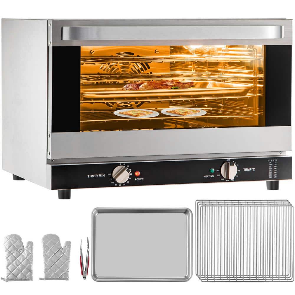 Commercial Convection Oven, 47L/43Qt, Half-Size, 1600W 4-Tier Toaster with Glass Door, Electric Baking Oven in Silver