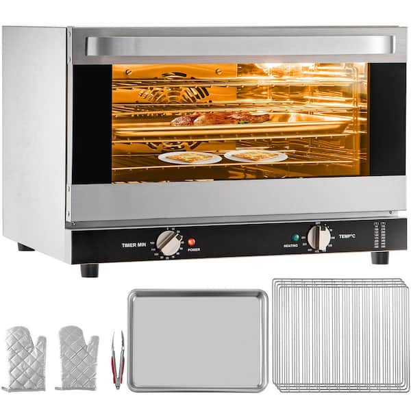 Commercial Convection Oven, 47L/43Qt, Half-Size, 1600W 4-Tier Toaster with Glass Door, Electric Baking Oven in Silver