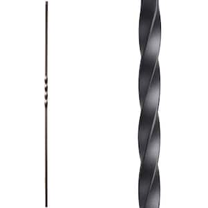 Twist and Basket 44 in. x 0.5 in. Satin Black Single Twist Hollow Wrought Iron Baluster