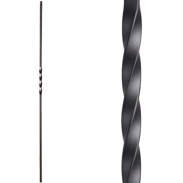 HOUSE OF FORGINGS Twist and Basket 44 in. x 0.5 in. Satin Black Single Twist Hollow Wrought Iron Baluster