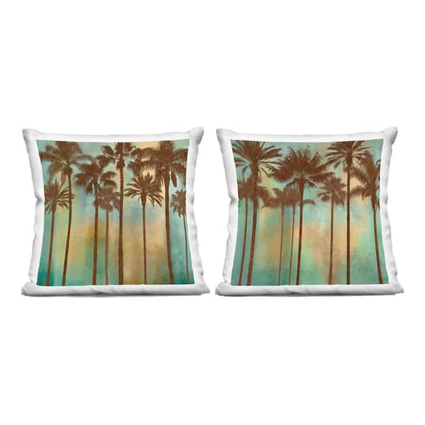 Stupell Industries Palms on Blue and Orange Blue Abstract Polyester 18 in. x 18 in. Throw Pillow Set of 2