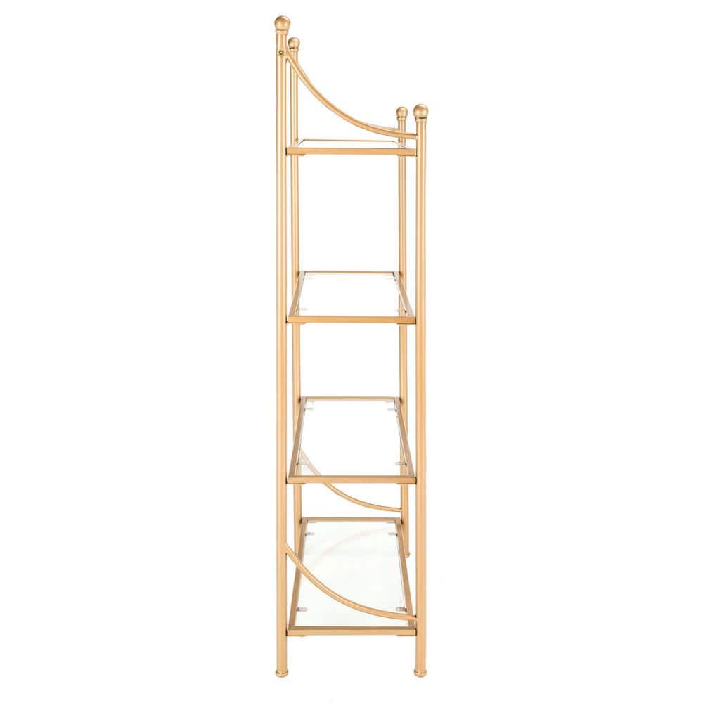 Elegant Diana 4-Tier Gold Metal & Tempered Glass Etagere
