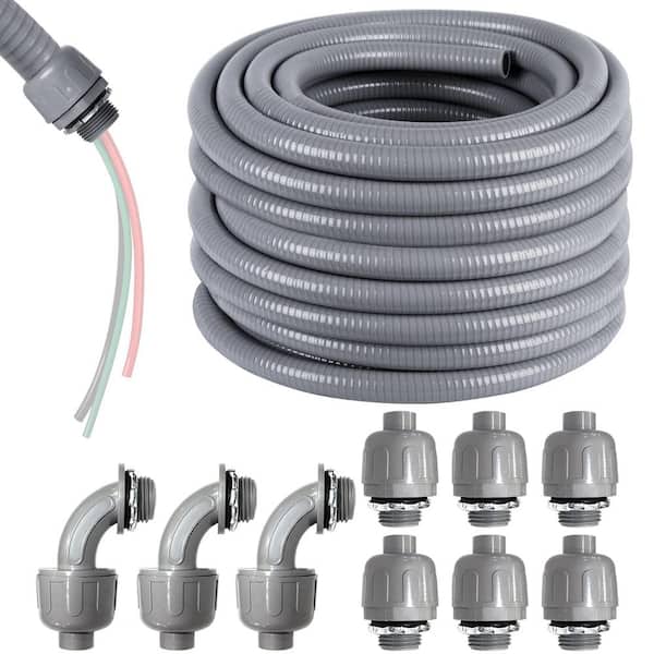 Ahfiwaso 3/4 in. x 50 ft. Non-Metallic Flexible Electrical Conduit with 6 Straight and 3 Angle Fittings Conduit Connector Fitting