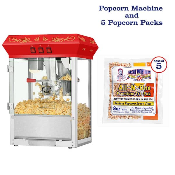 GREAT NORTHERN Pasadena 850-Watt 8 oz. Red Hot Oil Popcorn Machine