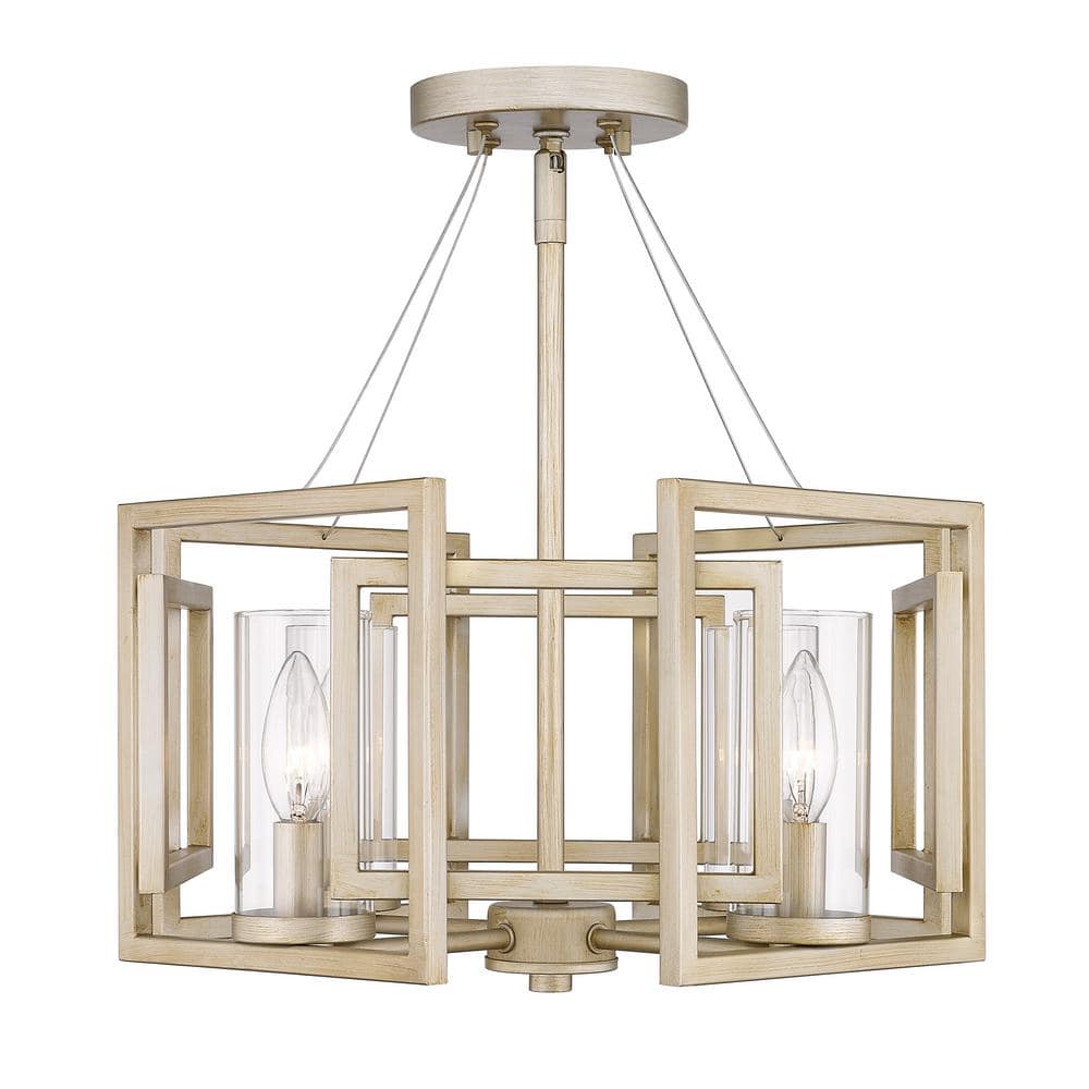 White Gold Geometric Glass Semi-Flush Mount Light