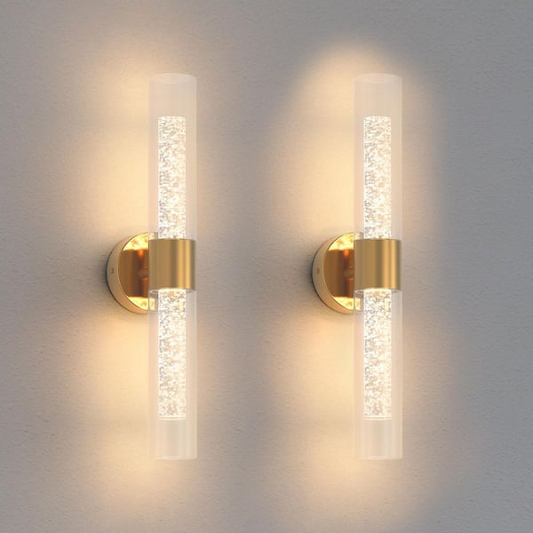 22 in. 2-Light Brass Wall Sconce Set with Bubble Acrylic Glass Shade Dimmable Modern Wall Lights for Bedroom Living Room
