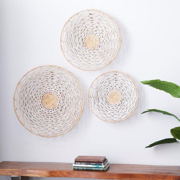 Litton Lane 28 in. x 28 in. Cream Dried Plant Material Natural Wall Decor (Set of 3)