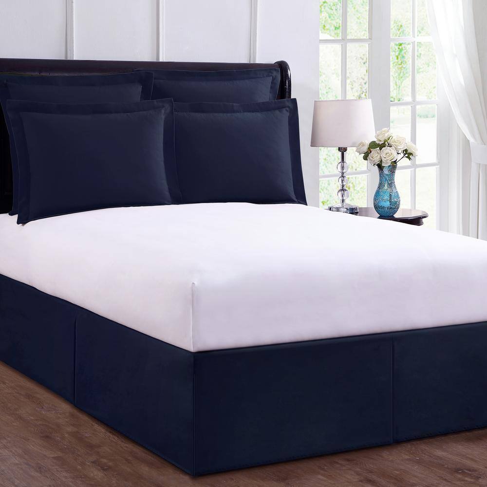 Navy Blue Polyester King Wrap-Around Bed Skirt