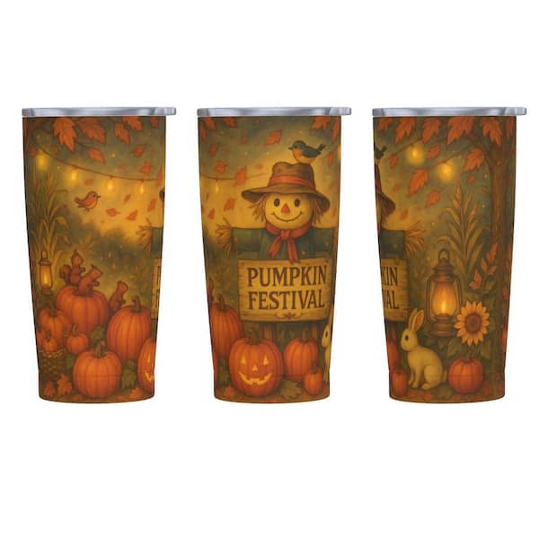 20 oz. Insulated Stainless Steel Fall Pumpkin Festival Tumbler Travel Mug with Lid and Straw Autumn Decor
