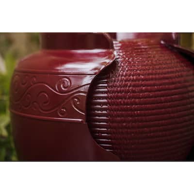 Xbrand 17 in. Tall Red Round Vase Fountain with Ridges Waterfall Indoor Outdoor Decor