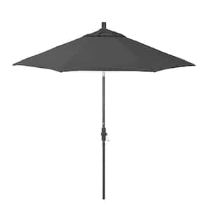 9 ft. Grey Aluminum Market Patio Umbrella with Aluminum Ribs Crank Lift and Collar Tilt in Zinc Pacifica Premium