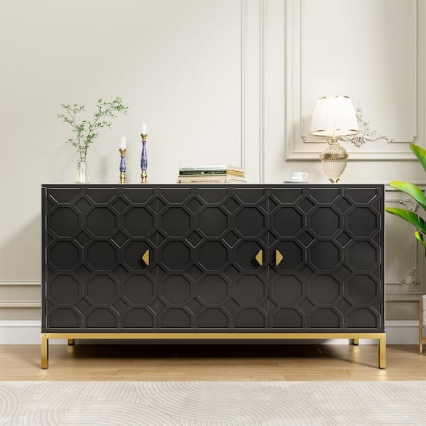 Boyel Living 26.2 in. H Freestanding Storage Cabinet 3-Door Accent Cabinet in Black