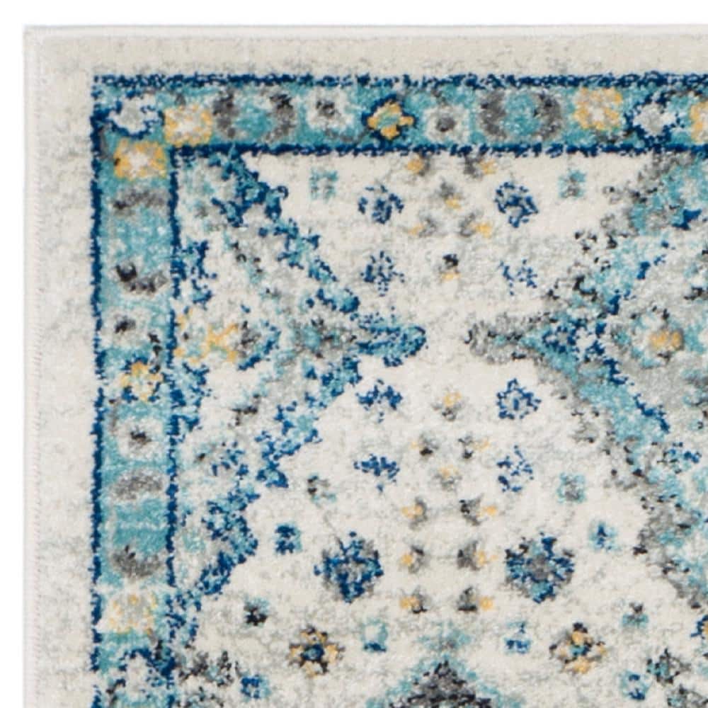 Ivory and Light Blue Synthetic Hand-knotted Runner Rug