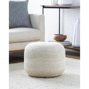 Budapest White Cottage 18 in. L x 18 in. W x 14 in. H Jute Pouf