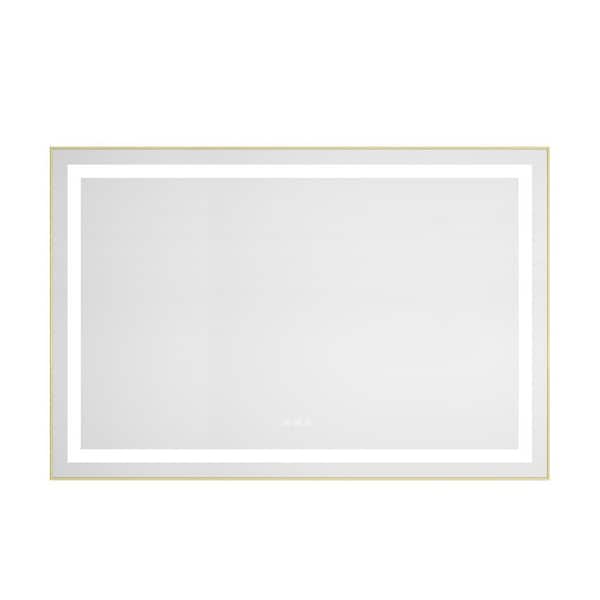 32 in. W x 48 in. H Rectangular Aluminum Framed LED Wall Bathroom Vanity Mirror with Front and Backlight in Brushed Gold