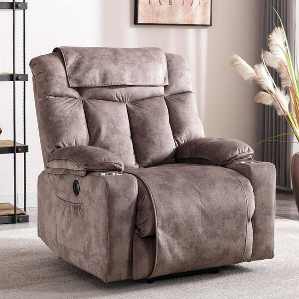 Bestier Microfiber Oversized Power Lift Recliner with Two Cup Holder USB and Chair Covers 36 Wide Brown